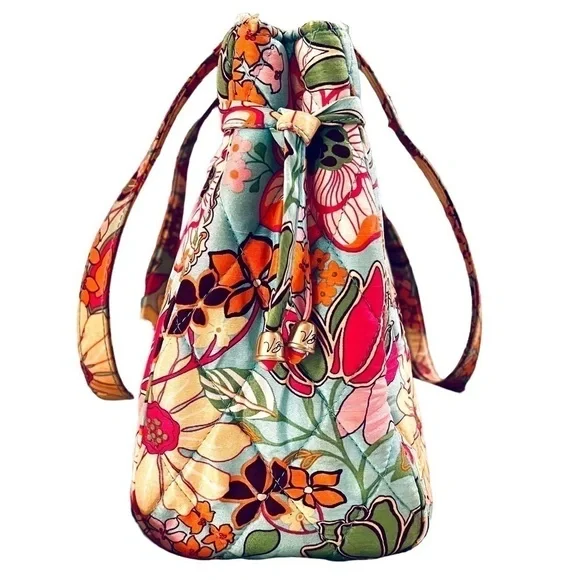 Vera Bradley 100% Silk Collection Tropical Floral Shoulder Bag Purse Aqua Coral - Picture 4 of 16
